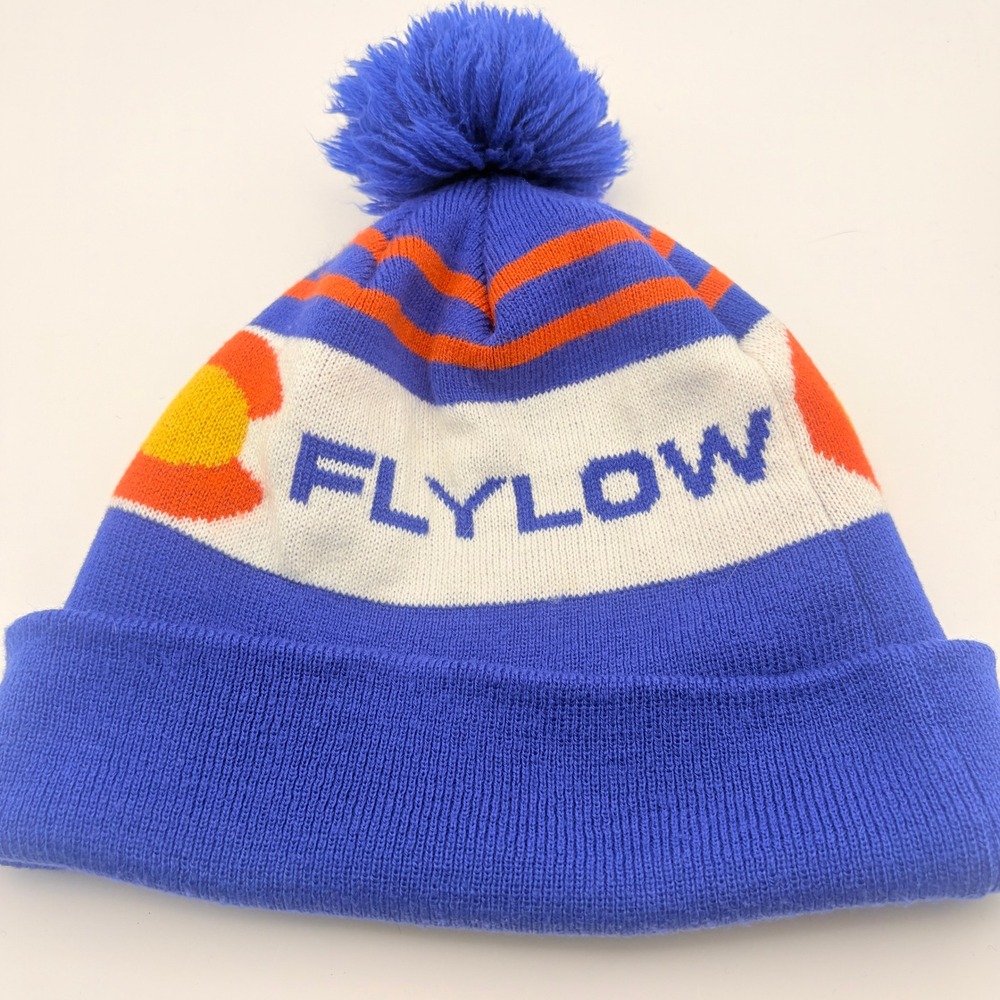 Flylow Colorado Flag Pom Pom Knit Ski Beanie One Size Blue